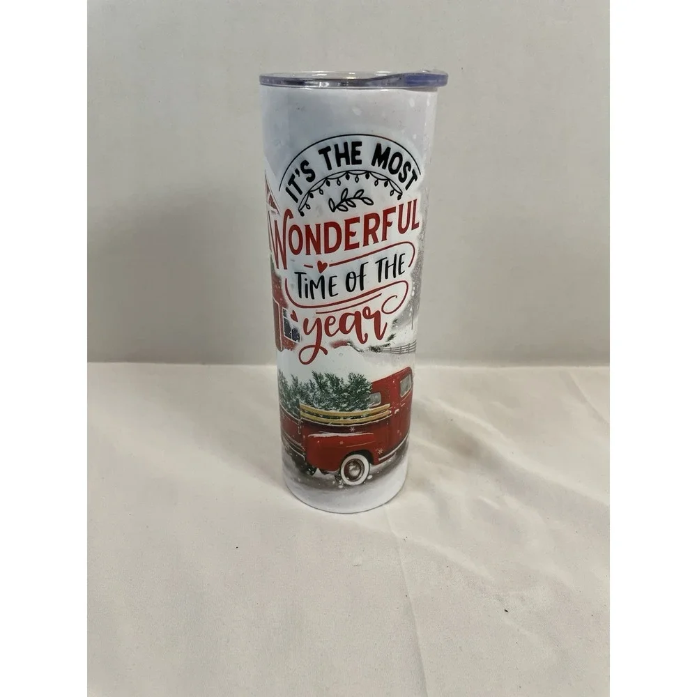 Christmas Red Truck Skinny Tumbler Most‎ Wonderful Time of the Year Holiday 20oz